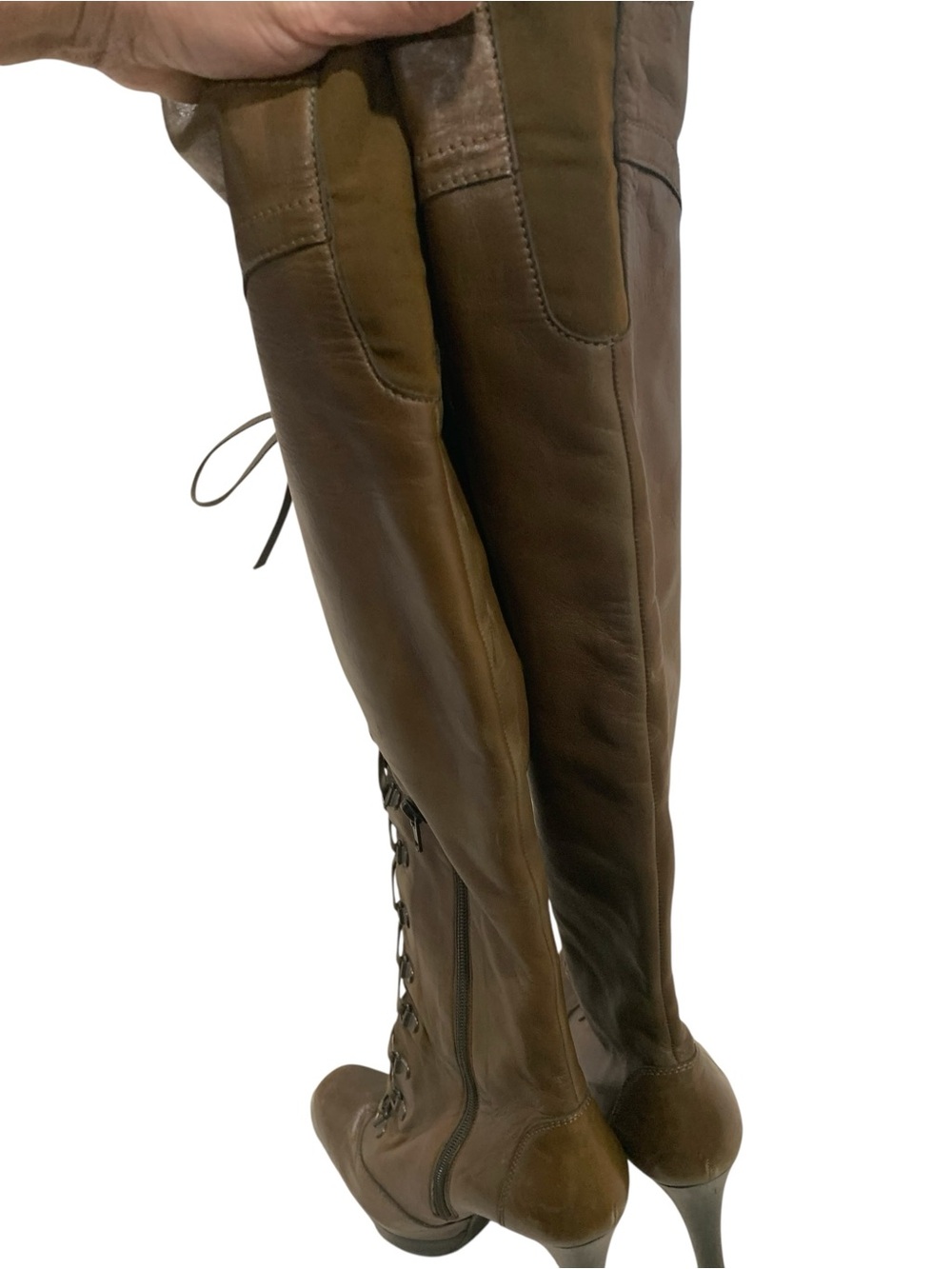 Stuart Weitzman Brown Leather
Over the Knee Lace Up Stiletto Boots size 8 - Picture 9 of 11